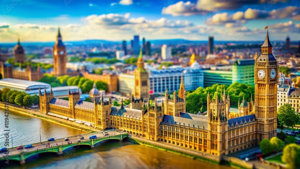 Obraz premium Tilt-Shift London Skyline: Iconic Cityscape Miniature Effect