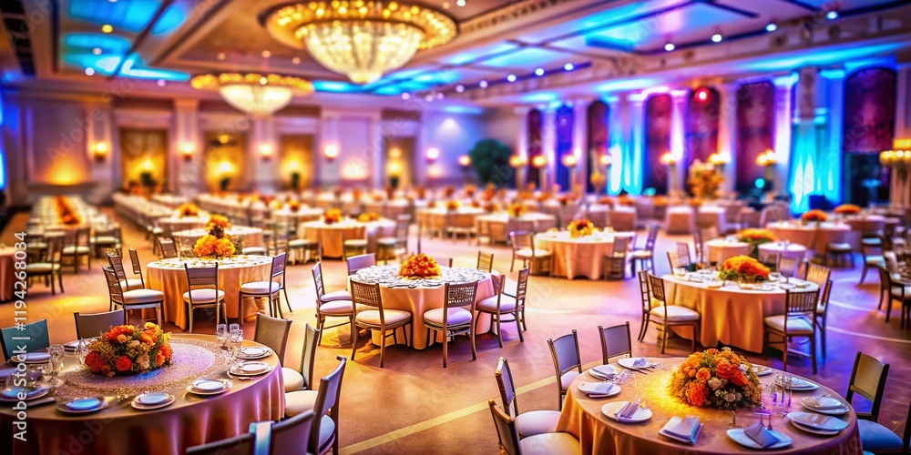 Tilt-Shift Photography: Festive Event in a Grand Room with Round Tables