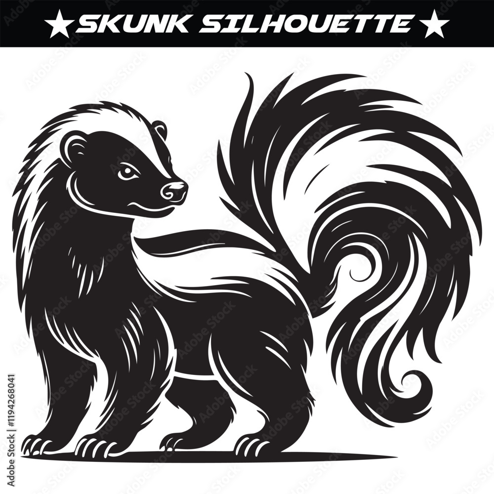 Fototapeta premium Skunk silhouette vector illustration isolated on a white background.