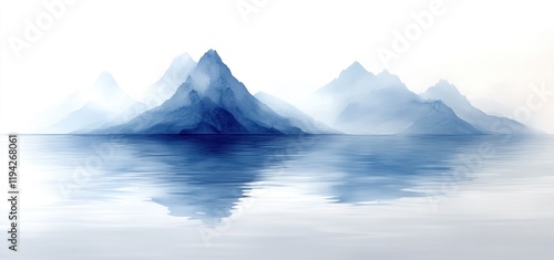Wallpaper Mural Serene Blue Mountain Lake Reflection: A Peaceful Watercolor Landscape Torontodigital.ca