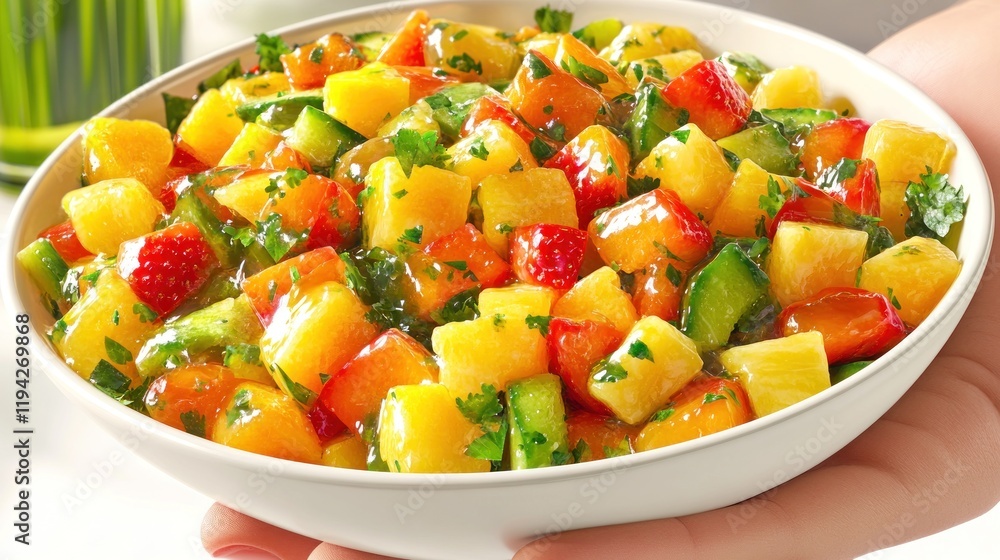 Fresh fruit salad bowl, summer recipe, healthy food, kitchen background. Use Recipe website, cookbook Fresh fruit salad bowl, summer recipe, healthy food, kitchen background. Use Recipe website, cookbook