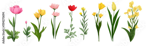 Wallpaper Mural Vibrant_spring_wildflowers_in_various_sizes_and_transparent background - Colorful_spring_flowers_and_green_leaves_vector Torontodigital.ca