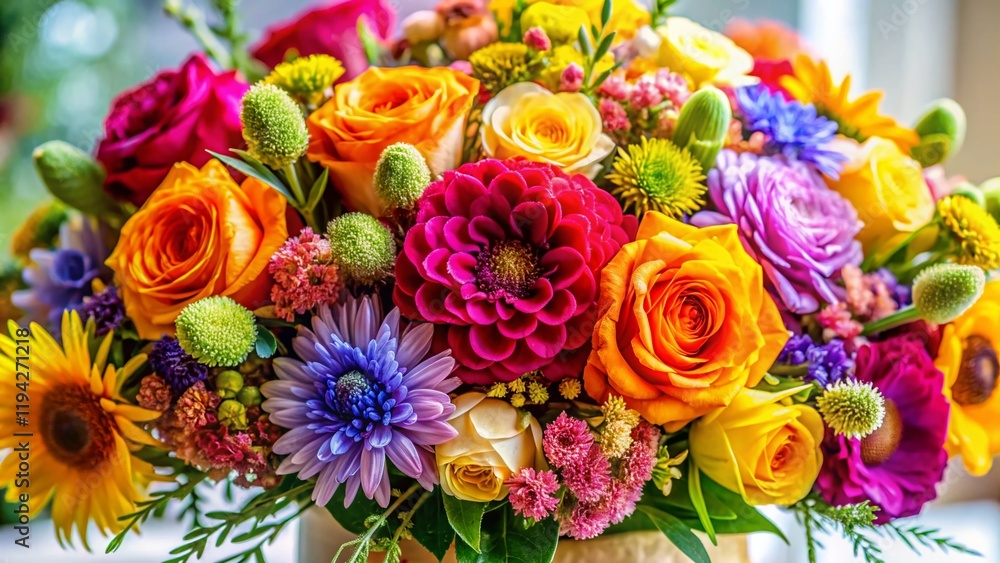 Vibrant Colorful Flower Bouquet on White Background - Stock Photo Vibrant Colorful Flower Bouquet on White Background - Stock Photo