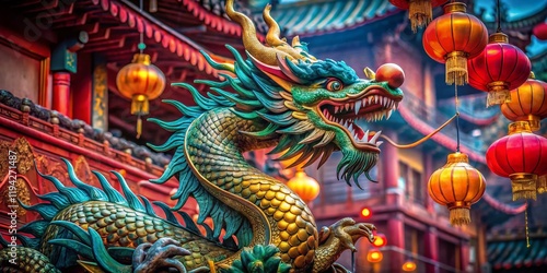 Wallpaper Mural Vibrant Dragon, Red Lantern, Chinese New Year Celebration - Urban Exploration Photography Torontodigital.ca