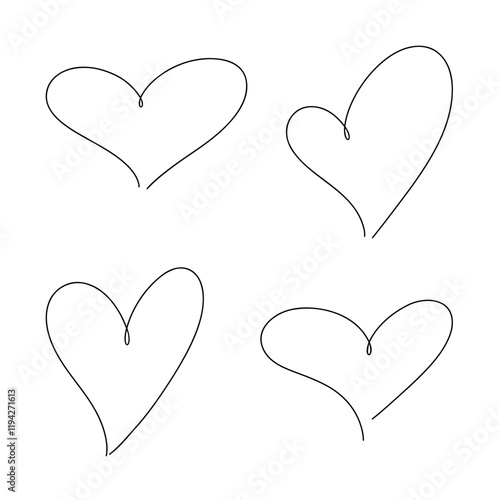 Sketch drawing with one continuous heart-shaped line, contour drawn manually, isolated on white, vector. Decorative holiday romantic element for Valentine's Day, wedding, recognition, decoration