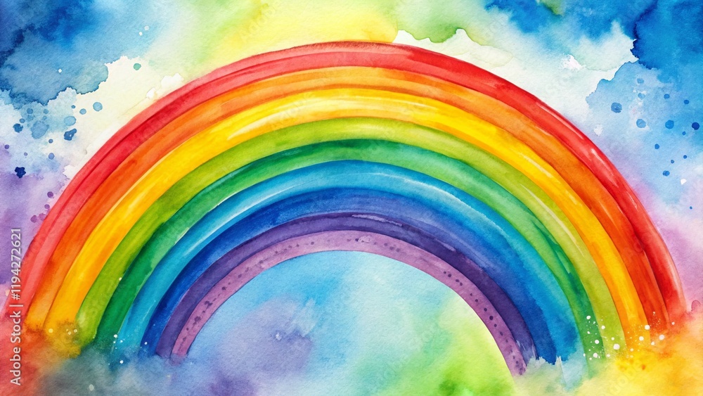 Obraz premium Vibrant Rainbow Watercolor Background - Colorful Arc with Copy Space