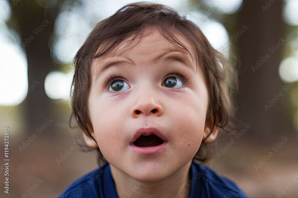 Child with a look of wonder, mouth slightly open in amazement Child with a look of wonder, mouth slightly open in amazement