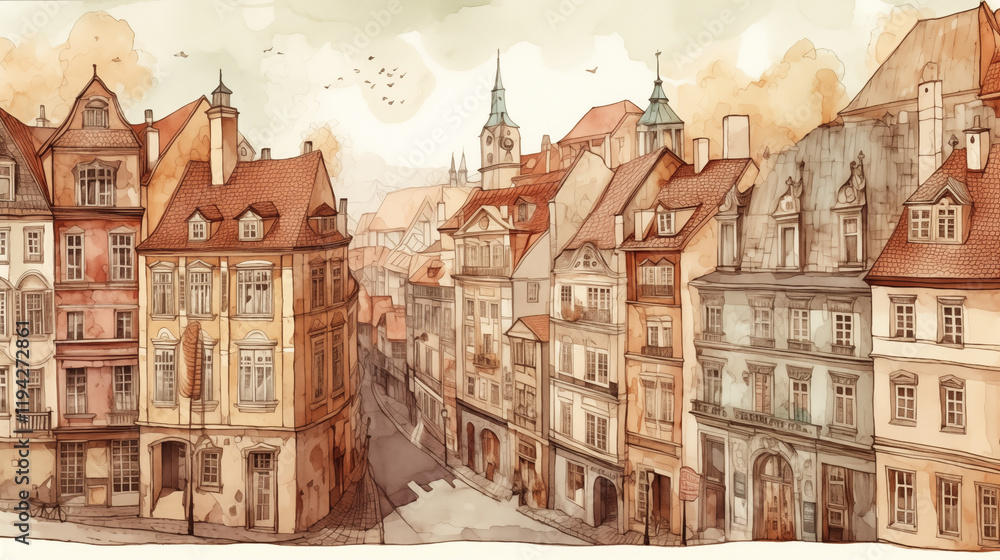 Fototapeta premium Picturesque European Street with Charming Houses