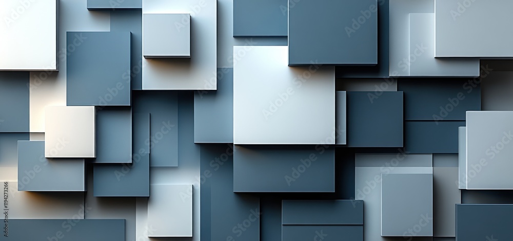 Abstract Blue and White Geometric Shapes: A 3D Cube Composition Abstract Blue and White Geometric Shapes: A 3D Cube Composition