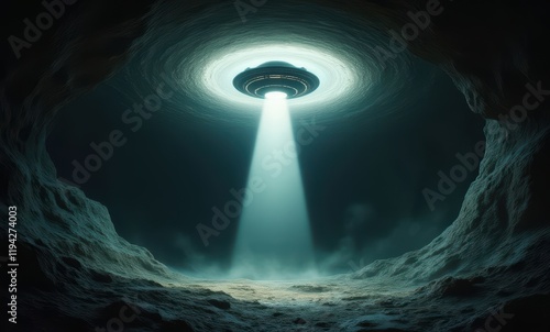 Mysterious UFO beams light from above photo