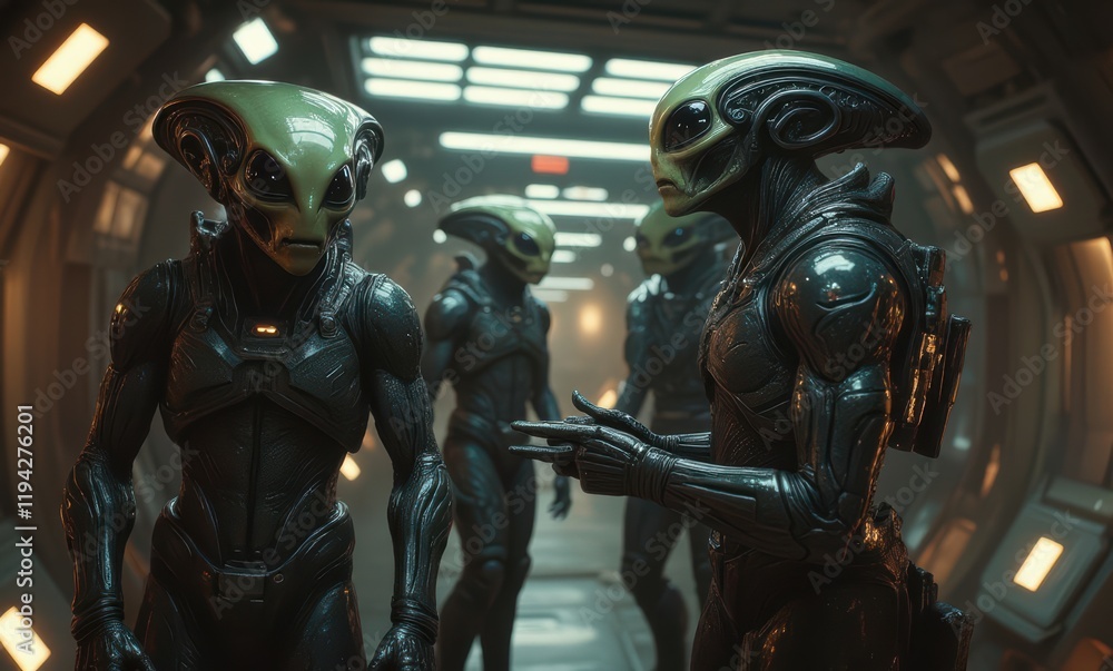 Extraterrestrial beings in a futuristic setting Extraterrestrial beings in a futuristic setting
