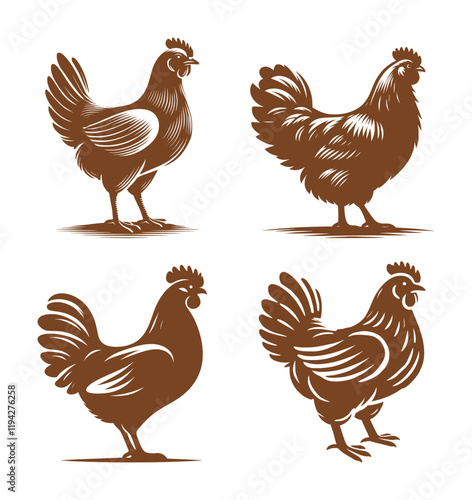 vector set silhouette of chicken - hen (artwork 1)