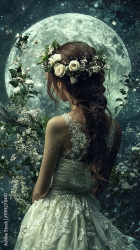 Enchanted Moonlit Fantasy: A Woman in a Dreamy Garden