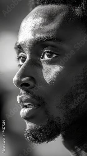 Intense Determination on a Runner's Face During the Boston Marathon. Generative AI photo