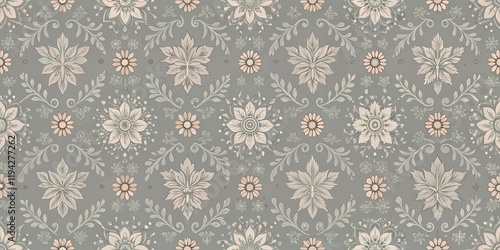 Elegant Floral Pattern Design with Intricate Details and Delicate Hues Suitable for Textile Printing, Wallpaper, or Fashion Applications