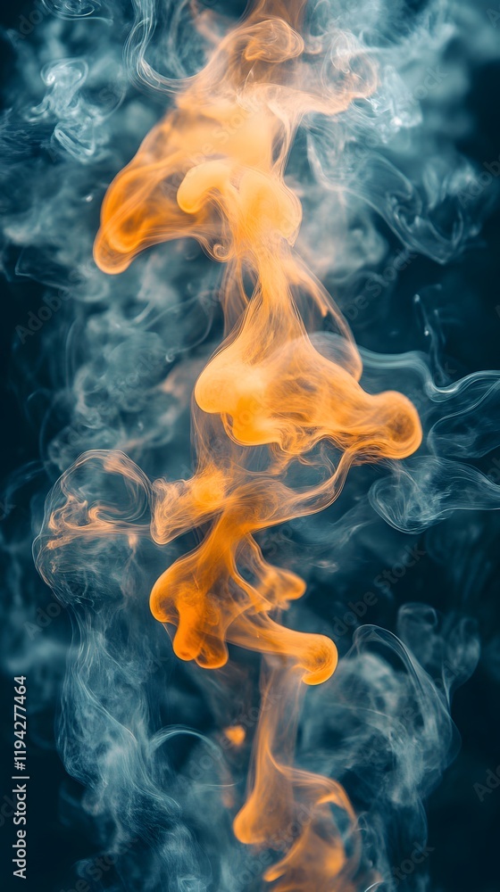 Fototapeta premium Swirling orange smoke against a dark background creates a mesmerizing abstract effect.