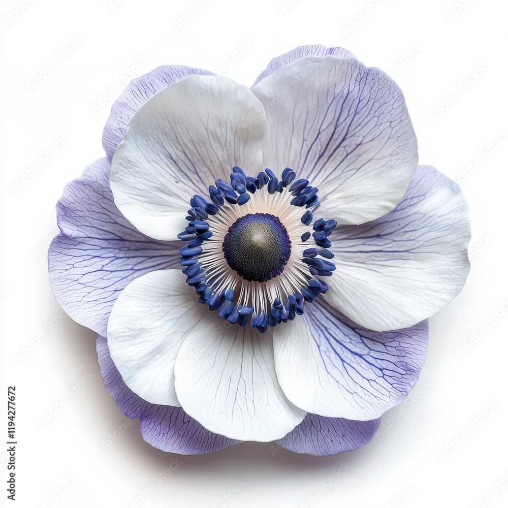 Obraz premium Delicate anemone flower isolated on white background nature photography floral art minimalist style close-up view