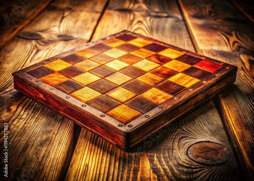 Vintage Wooden Checkerboard: Rustic Charm & Classic Game Design - PNG Stock Photo photo