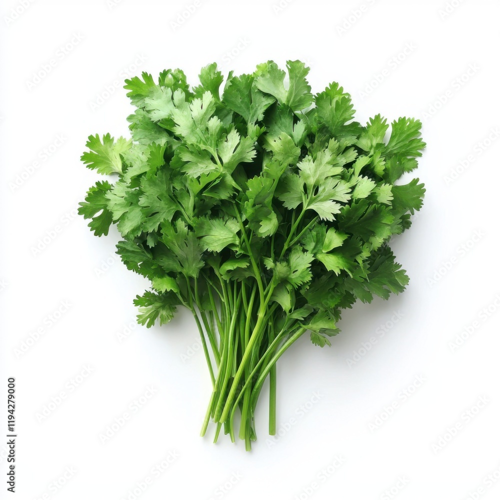 Fresh cilantro green leaves isolated for culinary use in a clean environment on white background