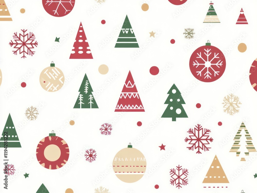 Simple Geometric Christmas Pattern Red Green Ornaments Trees Simple Geometric Christmas Pattern Red Green Ornaments Trees
