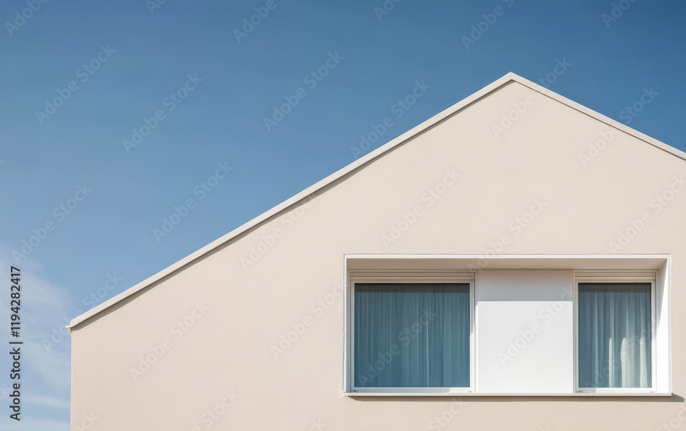 Modern house design with a minimalist aesthetic and clear blue sky backdrop Modern house design with a minimalist aesthetic and clear blue sky backdrop