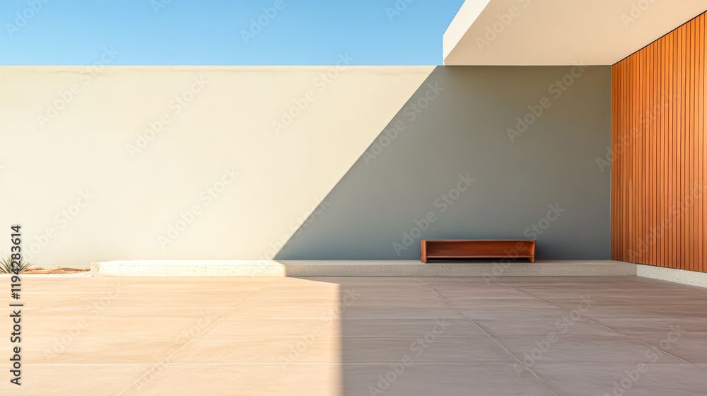 Fototapeta premium Modern minimalist courtyard with geometric design during clear sky