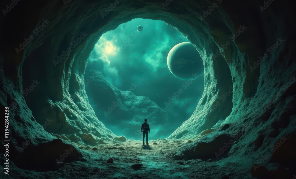 Silhouette of a person in an otherworldly cave Silhouette of a person in an otherworldly cave