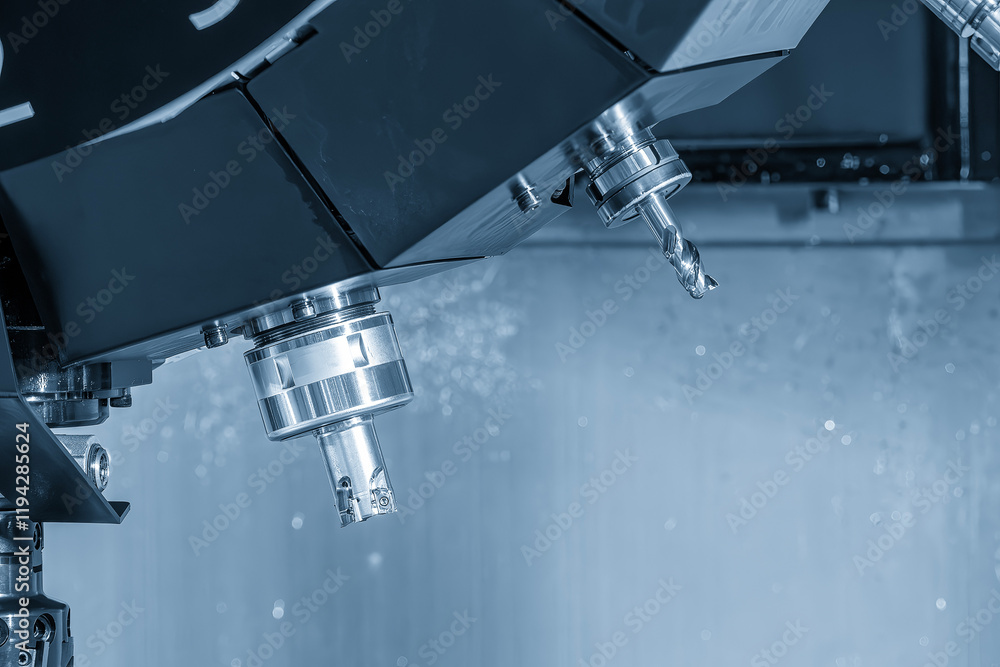 Fototapeta premium The indexable tool in the tool magazine of machining center in the light blue scene.