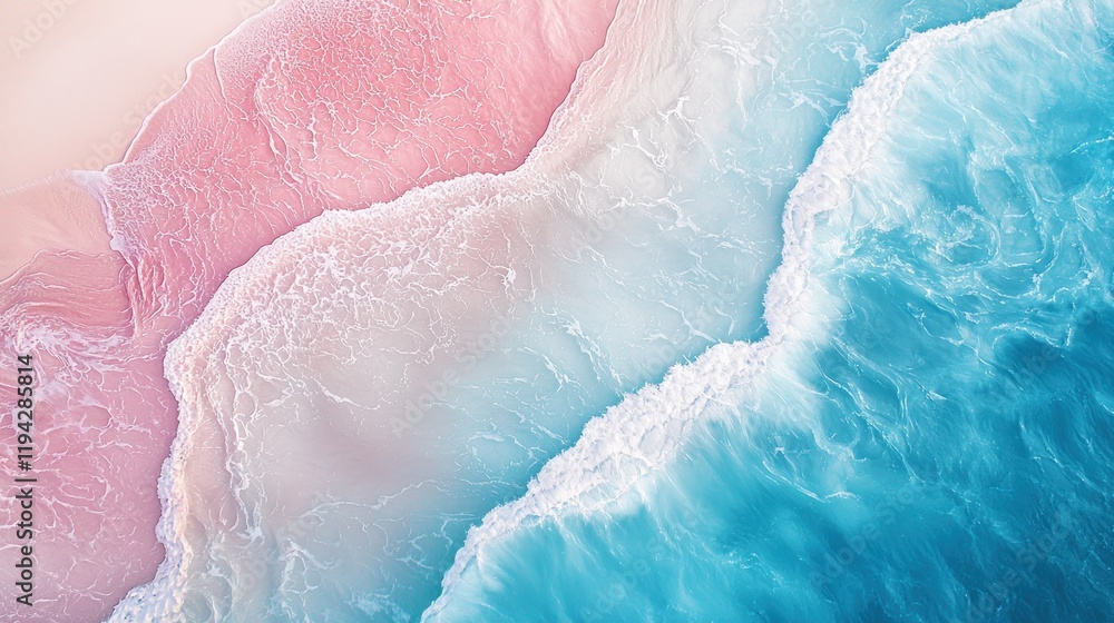 Fototapeta premium Pink and Blue Paradise: An Aerial View of Serene Coastal Waters