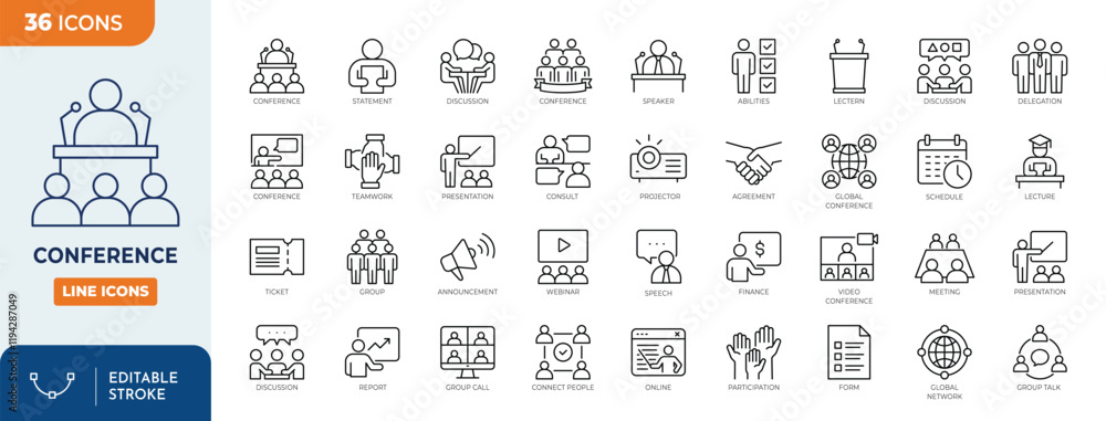 custom made wallpaper toronto digitalSeminar or Conference icons set. Conference icon set. Outline Icon Collection. Editable stroke. Vector illustration	