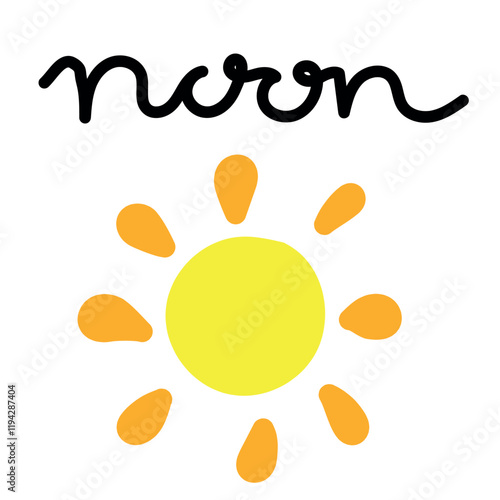 Noon Lettering Simple Doodle Hand Drawing Style Isolated on White Background