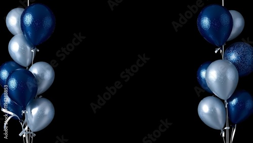 Glittering Balloon Arrangement with Metallic Ribbons and Navy Blue Accents