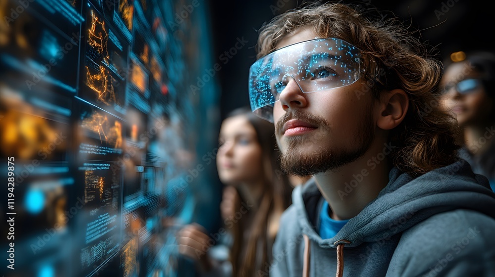 Fototapeta premium AI-powered virtual tutor guiding a group of students with animated holographic lessons