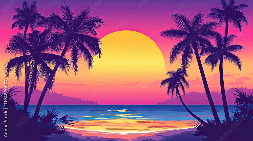 Silhouetted Palm Trees on Tropical Beach at Sunset Silhouetted Palm Trees on Tropical Beach at Sunset