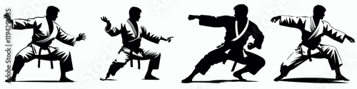  Judo Player Pose action  Osoto gari  major outer reap silhouette clipart bundle   
