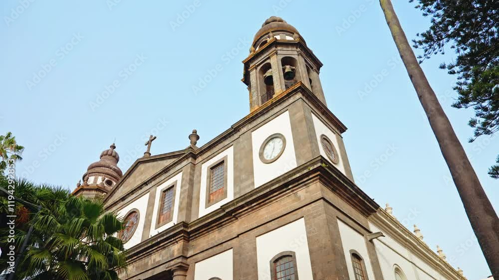 Closeup shot from the outside of the famous Church of San Cristobal de la Laguna in Santa Cruz de Tenerife, Canary Islands, Span. Closeup shot from the outside of the famous Church of San Cristobal de la Laguna in Santa Cruz de Tenerife, Canary Islands, Span.