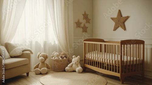 Chambre de nouveau né dans un style moderne, matières brutes et naturelles 