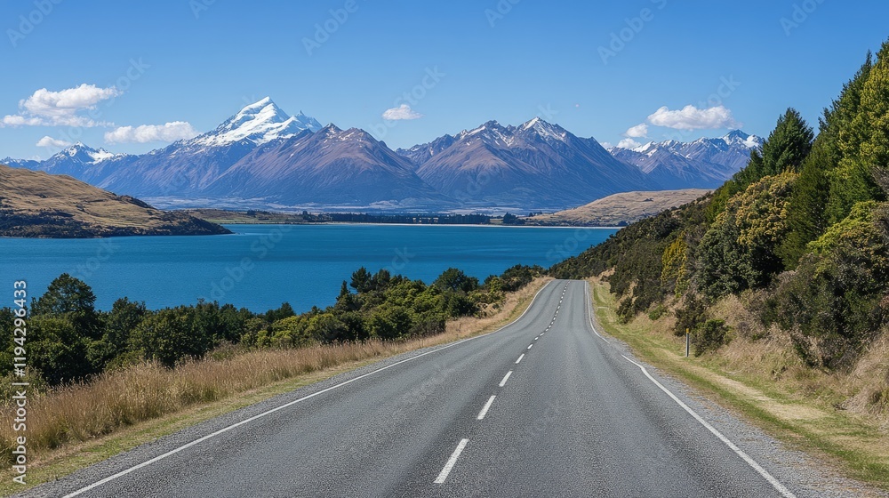 A long, straight road stretching toward distant sunlit mountains. A long, straight road stretching toward distant sunlit mountains.