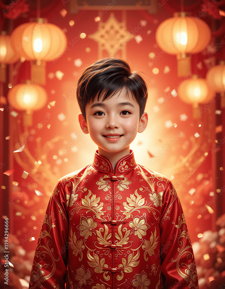 Joyful Children in Colorful Traditional Attire Celebrating Lunar New Year Joyful Children in Colorful Traditional Attire Celebrating Lunar New Year