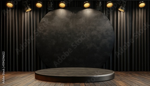 Dark platform podium, realistic podium for product showcase, Minimal background. podium background for presentation photo