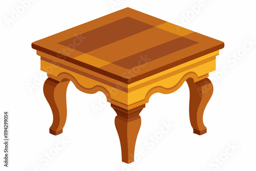 Small wooden classic varnished table isolated on white background 