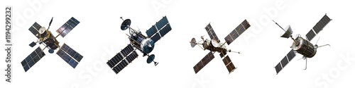 Set of Satellite PNGs Isolated on Transparent Background