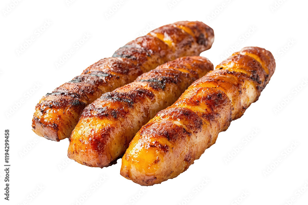 Grilled bananas, white background, food photography Grilled bananas, white background, food photography