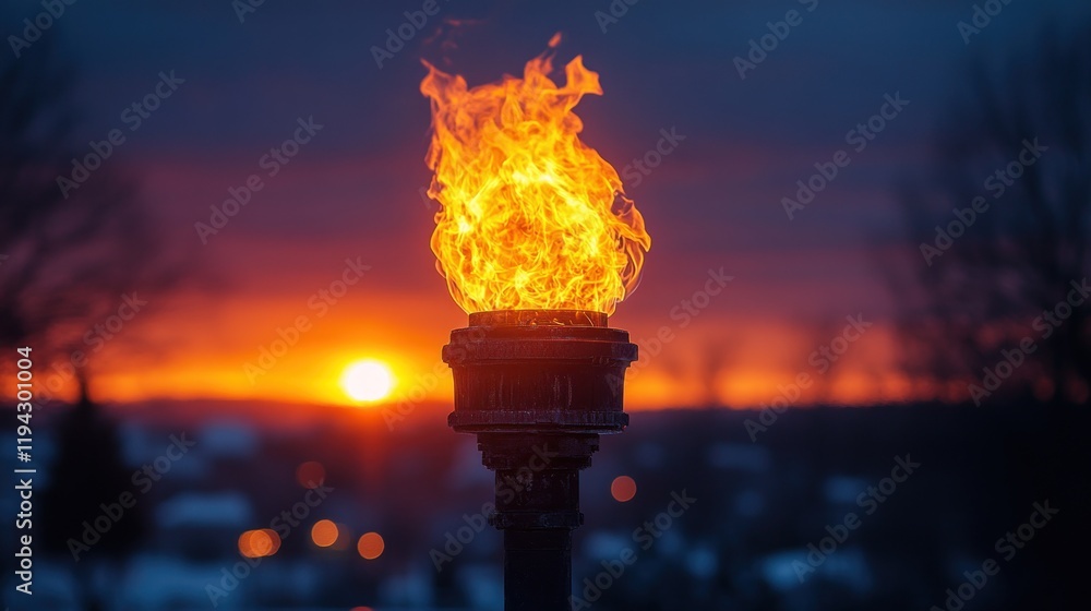 Burning Torch at Sunset: A Symbol of Hope and Perseverance Burning Torch at Sunset: A Symbol of Hope and Perseverance