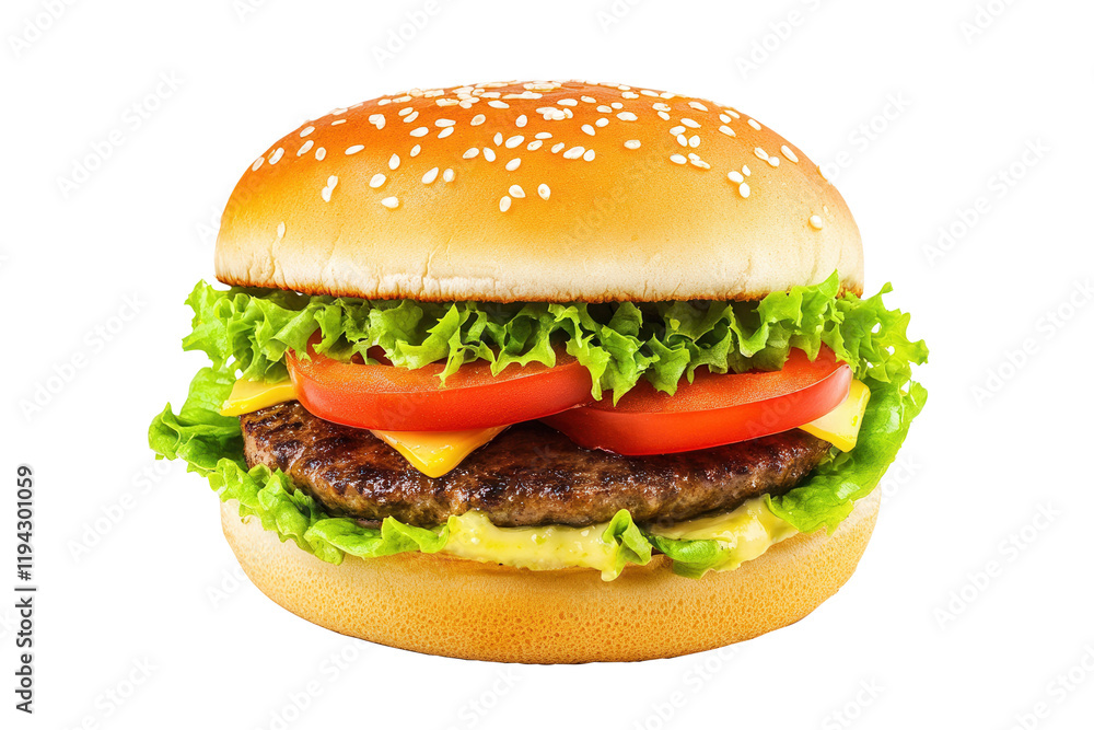 Juicy Cheeseburger Studio Shot, White Background
