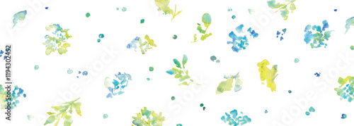 水彩画。水彩タッチの草木と花の新緑フレームパーツ。植物のベクターイラスト。Watercolor. Fresh green frame parts of grass, trees and flowers with watercolor touch. Vector illustration of plants.