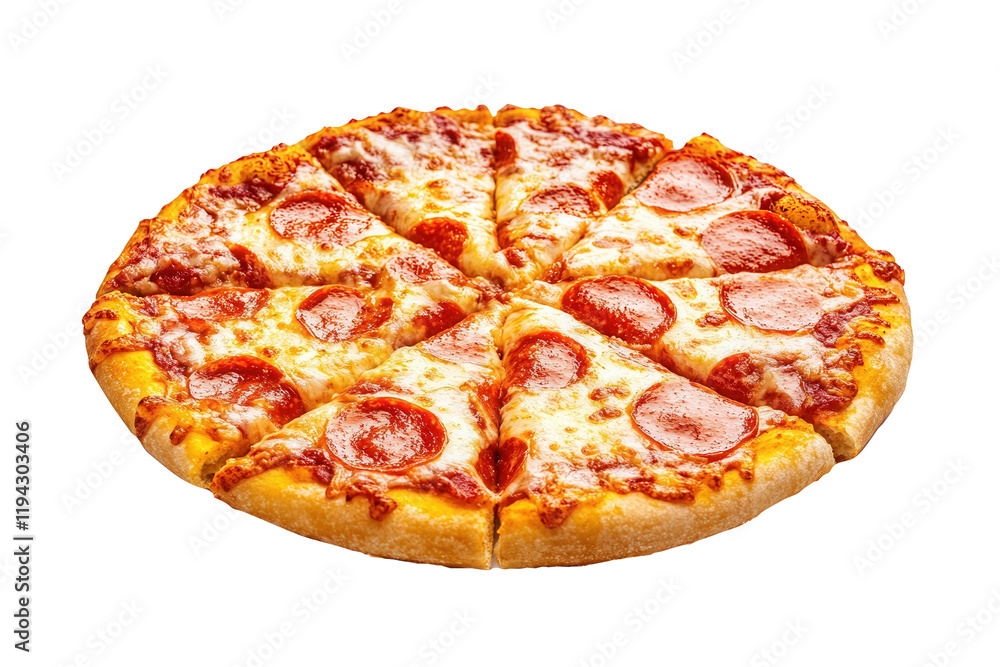 Delicious pepperoni pizza slices, studio shot, white background, food menu