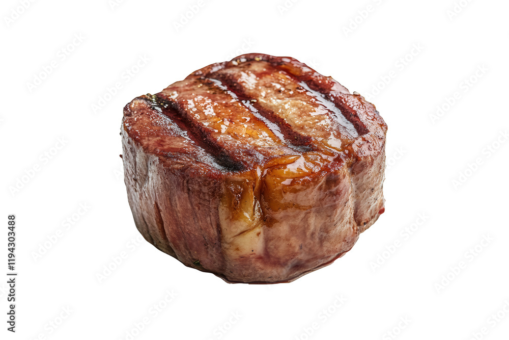 Grilled steak, white background, food photography, menu use Grilled steak, white background, food photography, menu use