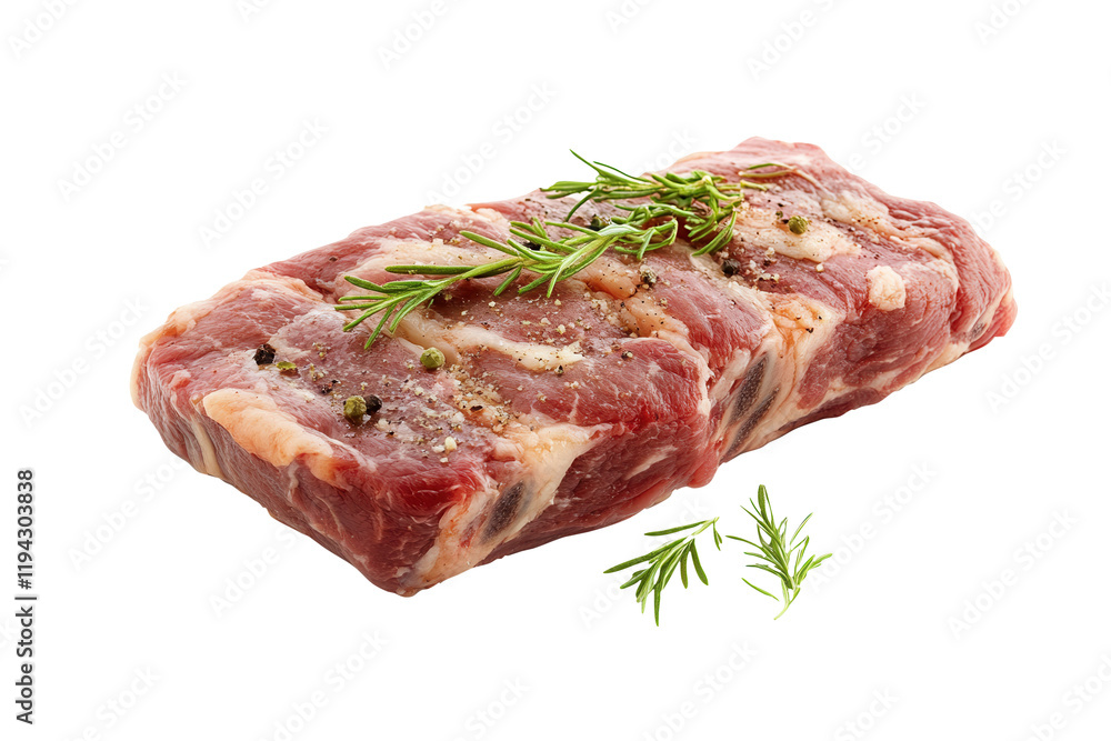 Seasoned steak, studio shot, white background, recipe Seasoned steak, studio shot, white background, recipe