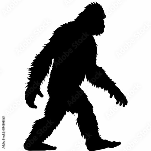 A large black and white drawing of a Bigfoot. The drawing is of a large animal with a long tail and a large head